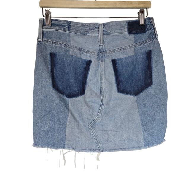 AG Adriano Goldschmied Sandy Colorblock Denim Mini Skirt‎ Raw Cut Off Hem 27 - Picture 3 of 5